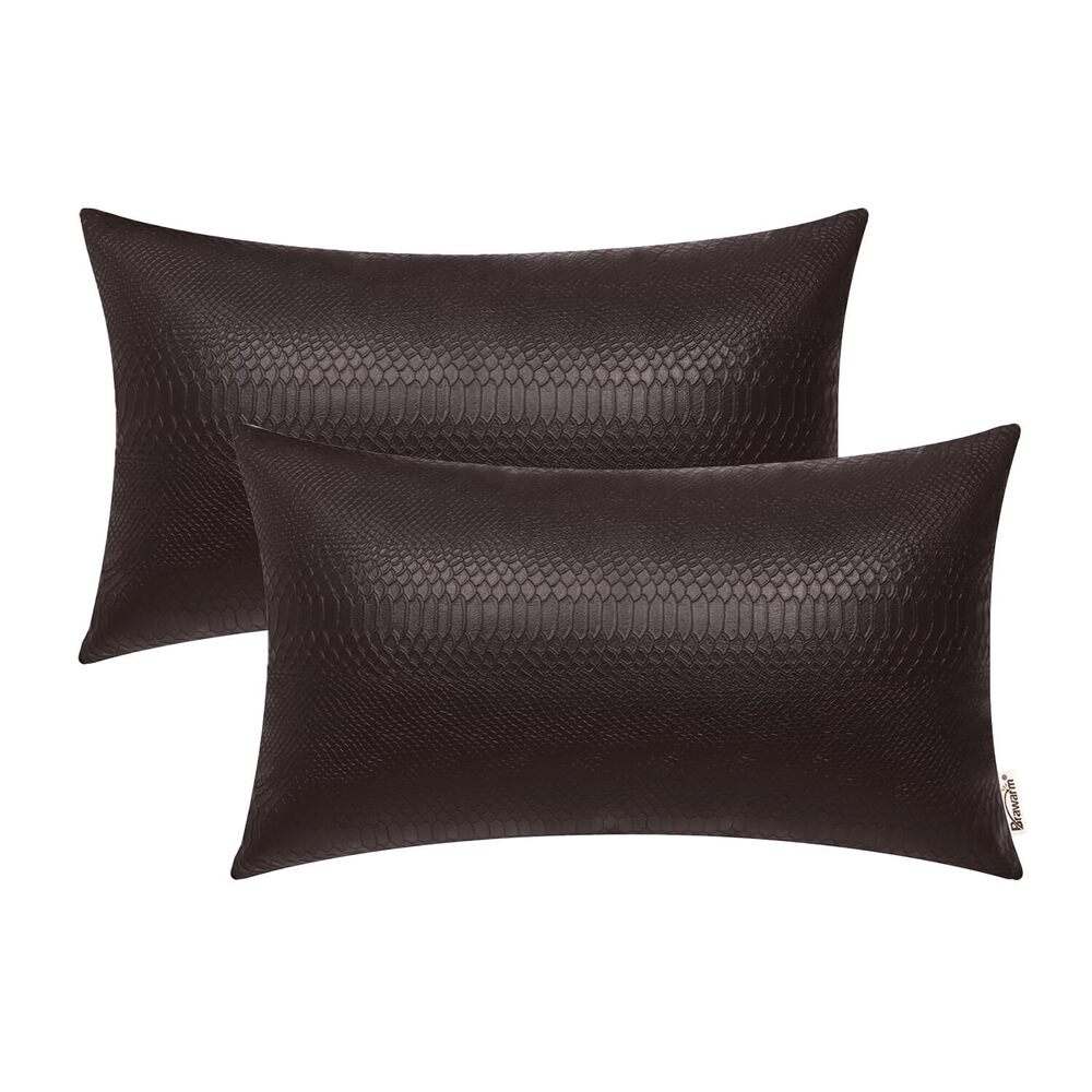 6842 Brown Leather Throw Pillows 12 X 20 Inches - Snake Leather Pillow
